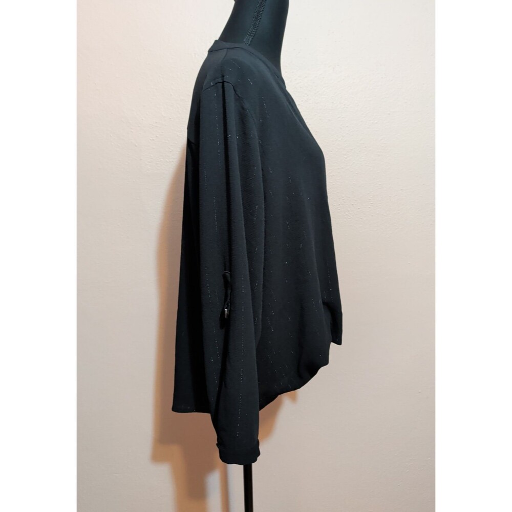 ⭐Jennifer Lopez Large Black Sparkle V Neck Wrap Blouse Long Sleeve Shimmer Top⭐ - Picture 6 of 12